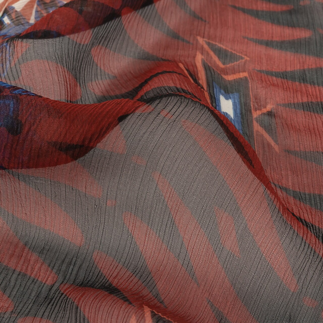 1 Yard Red Aqua Green Geometric Stripes Crinkled Silk Chiffon 44 inch Width